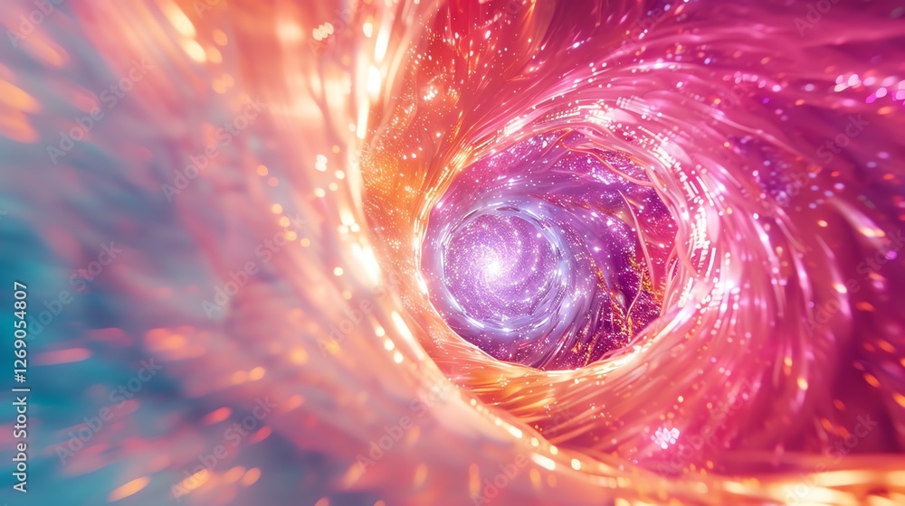 Poster this is an abstract image of a glowing pink and orange vortex. the vortex appears to be spinning rap