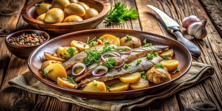 Enjoy a vintage recipe for Bratkartoffeln mit Brathering: perfectly fried potatoes and herring.