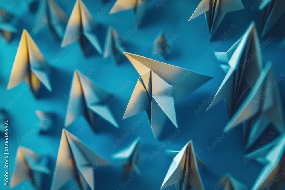 Poster group of paper planes flying in one direction with one individual directing in a different way for c
