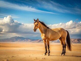 Obraz premium Minimalist Buckskin Horse Photography: Lone Palomino in Desert Landscape