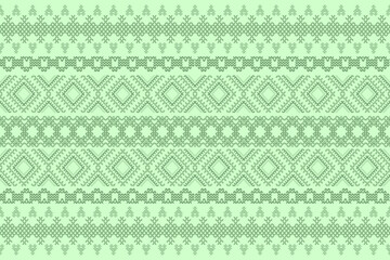Ikat cross stitch geometric embroidery seamless knitted pattern on damask background. Perfect decorative design for sweater, fabric, decoration, illustration, ornament, texture, textile, interior