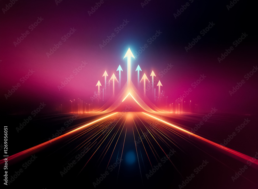 Poster glowing arrows ascend from a radiant, converging path, symbolizing growth, progress, and a bright fu
