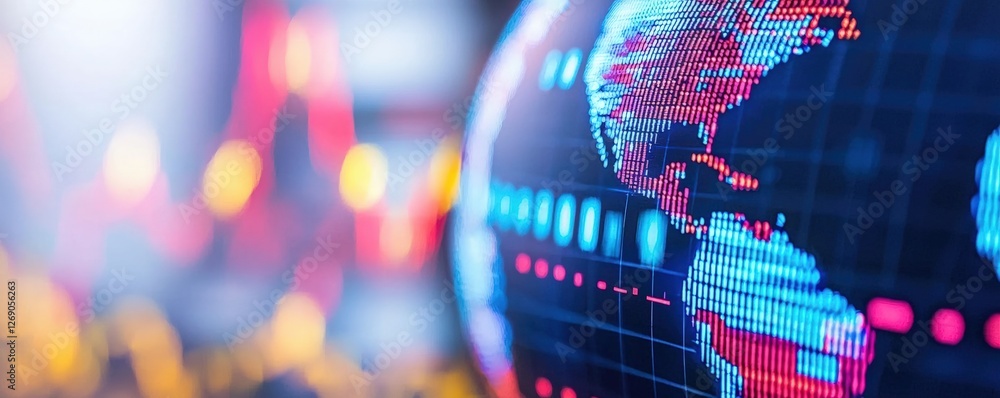 Poster a vibrant digital globe illuminated by colorful data visuals, symbolizing global connectivity and te