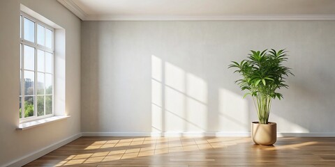 Minimalist Empty Room Interior Design with Natural Light and Potted Plant