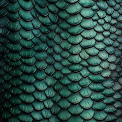 Obraz premium Close-up of green reptile scales texture with iridescent sheen. Animal print for fabric textile, fashion accessories, wallpaper, background, cover design