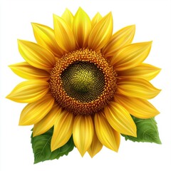 Sunflower in full bloom with bright yellow petals isolated on white