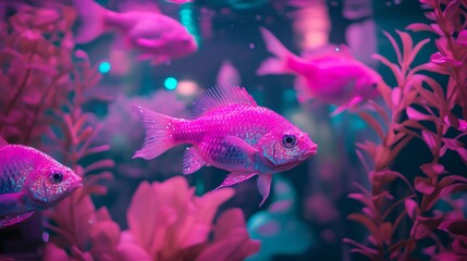 Obraz premium the fish inside aquarium with neon purple colour