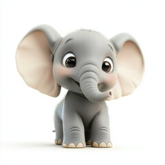 Tiny smiling elephant with oversized ears, isolated on white