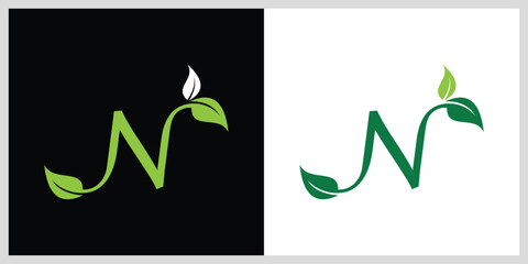 Initial letter N monogram logo with leaf design