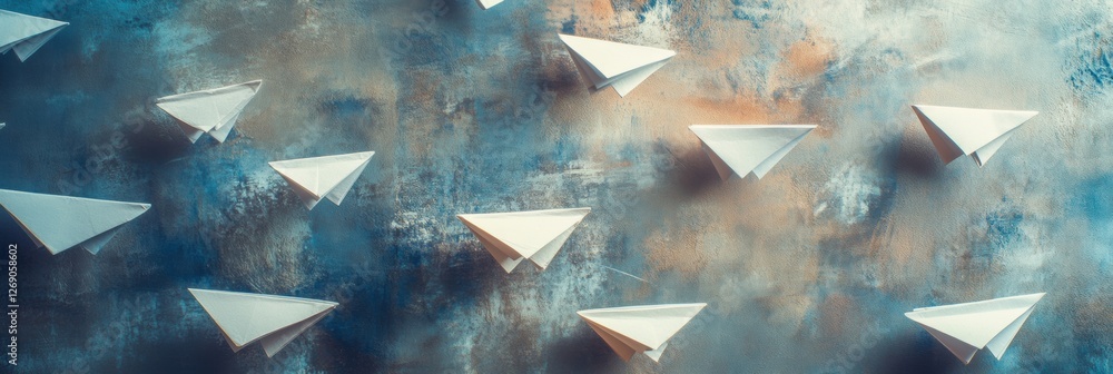 Poster group of paper planes flying in one direction with one individual pointing in a different way for in