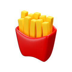 3d illustration french fries in red box on transparent background