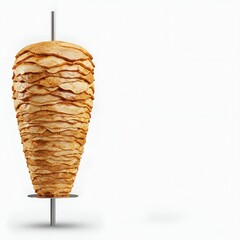 Chicken doner kebab shawarma in rotating spit isolated on white background. Generative AI