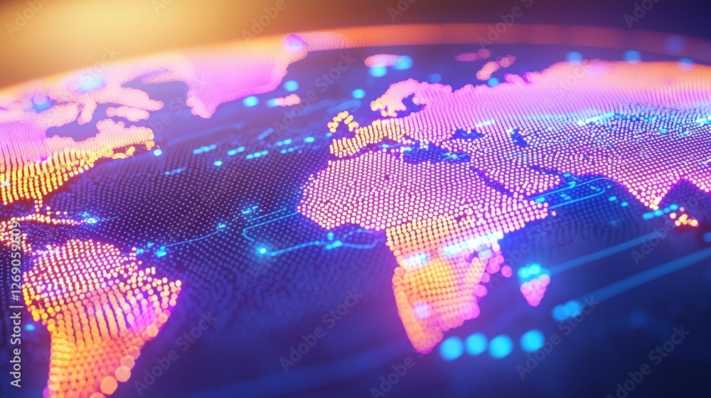 Aufkleber a vibrant, digital representation of the earth showcasing interconnected regions with glowing lines 