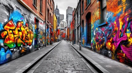 Fototapeta premium Vibrant Graffiti Alley: A Cityscape of Urban Art