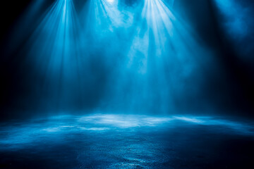Abstract Blue Light Rays Background with Fog and Mist on a Dark Surface &ndash; Mysterious Glow
