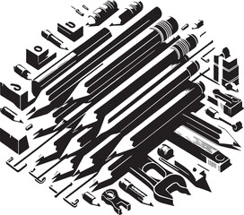 Black Color Carpenter’s Pencil Silhouette Vector Illustration design, Solid White Background