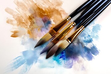 Obraz premium Artist paint brushes with painted background 