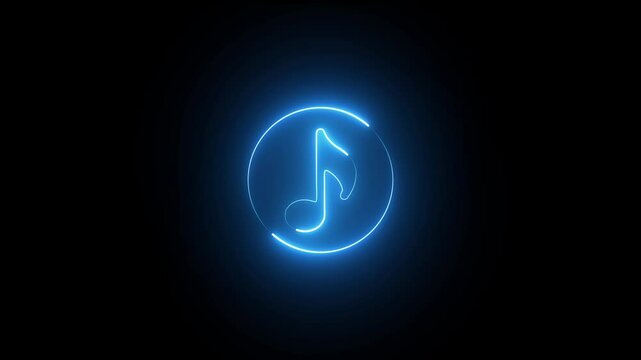Animation of glowing neon Audio music player icon.Neon line music sign. Glowing single musical note icon motion graphics