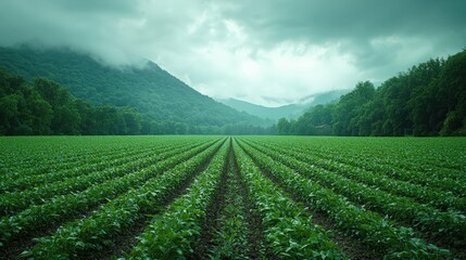 Breathtaking Lush Green Farm Landscape under Dramatic Cloudy Skies