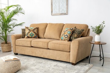 Cozy living roomCozy living room with light brown sofa isolated on white background, relaxation, white background