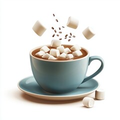 Of Soaring cup of hot chocolate with marshmallows isolated on white