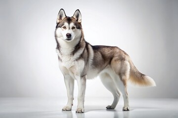 Fototapeta premium Minimalist Siberian Husky Dog Full Body, Pure White Background, Studio Shot