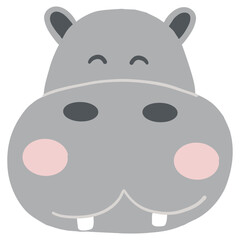 Cute cartoon hippo face with a smiling expression.