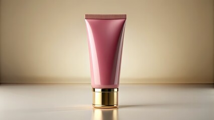 Minimalist Pink Cosmetic Tube Mockup | Luxury Perfume Bottle Golden Cap | Product Photography