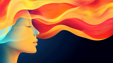 Abstract head with glowing lines and shapes flowing out, symbolizing the mind's intuition in generating creative design ideas