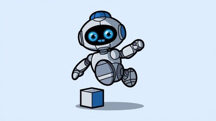 Fototapeta premium Vector Illustration of a Cute AI Robot Jumping with a Smile Generative aI