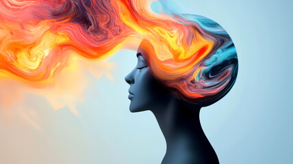 Abstract head with glowing swirling patterns, representing the role of intuition and creative thinking in design innovation
