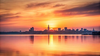 Fototapeta premium Minimalist Sunset Helsinki Skyline & Valkosaari Island, Finland