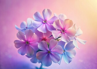 Minimalist Top View Creeping Phlox Flowers, Spring Bloom, Pastel Pink Purple