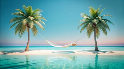 Minimalist Tropical Island Paradise: Hammock, Palm Trees, Turquoise Water