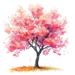 A tree with pink blossoms is the main focus of the image