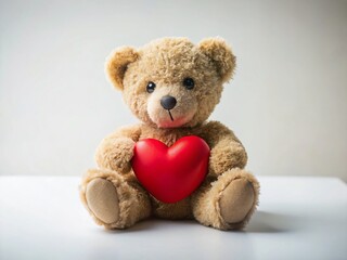 Obraz premium Minimalist Valentine's Day Teddy Bear Stock Photo: Sweetheart Plush Toy on White