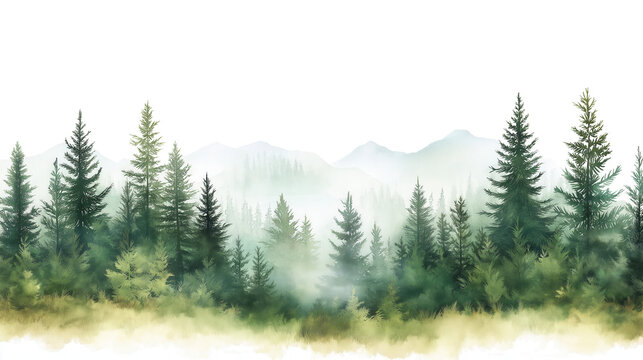 A forest with trees and mountains in the background
