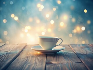 Fototapeta premium Minimalist White Tea Cup Mockup on Rustic Wooden Table: Clean & Elegant Product Photography
