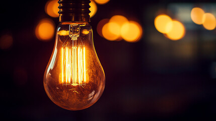 Vintage Edison bulb with glowing filament, warm and bright