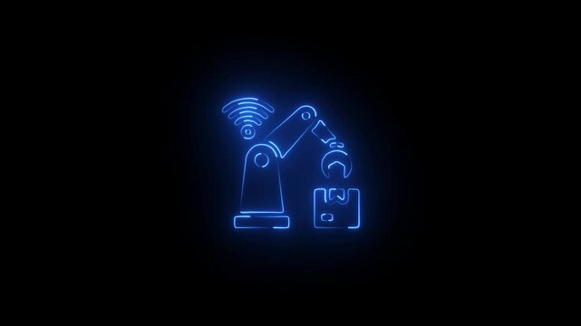 excavator icon with a glowing neon effect.Work in progress. Animated symbol icon.
