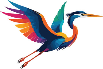 Heron Flying Illustration vector design, Heron logo, icon Design, Colorful Heron vector design