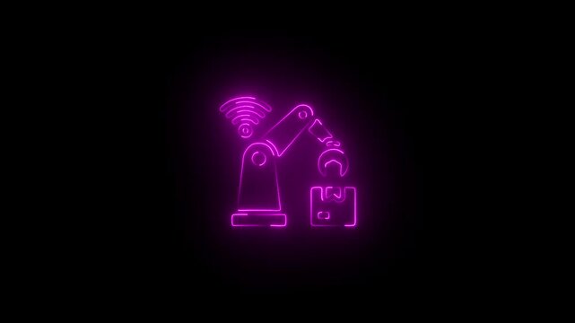 excavator icon with a glowing neon effect.Work in progress. Animated symbol icon.