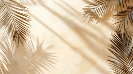 Obraz premium Soft Tropical Palm Leaf Shadows on Beige Background Creating an Elegant and Calm Artistic Nature Scene for Aesthetic and Style Inspiration