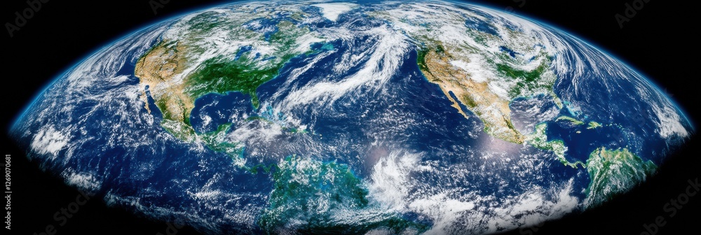 Poster view of earth from space showcasing continents, oceans, and clouds in stunning detail while illumina