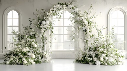 Wedding backdrop with gate of flowers generative AI