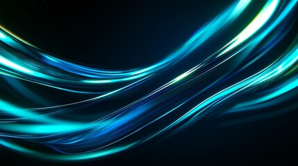 Naklejka premium Dark-themed background with sharp motion blur of glowing blue and green lines, fast-paced cyberpunk vibe