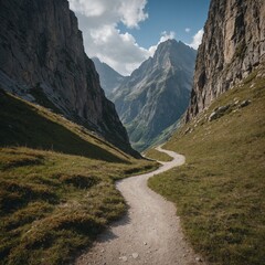 A narrow mountain pass with sheer cliffs on both sides.