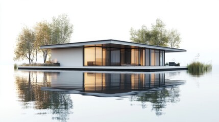 Obraz premium floating modern villa with glass walls