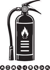 Black Color Fire Extinguisher Silhouette Vector Illustration design, Solid White Background