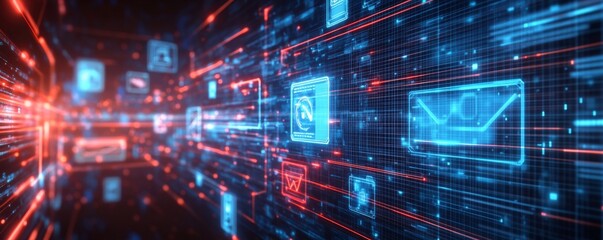 Naklejka premium Digital data stream, email, network, communication, technology, background, abstract